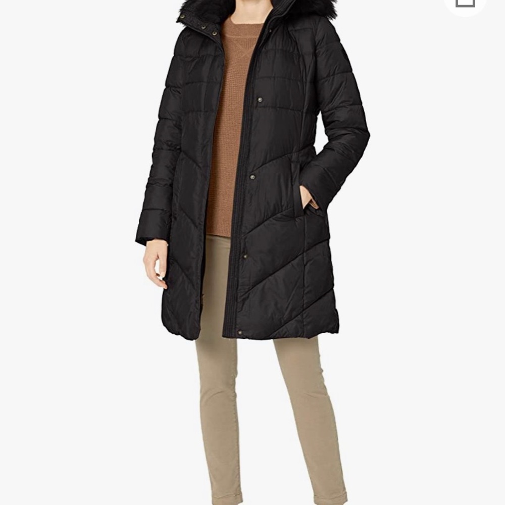 BNWT LONG Puffer Black Coat by Larry Levine FUR